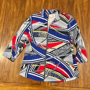 Chico’s Full Zip 3/4 Top- Multi color- Size 2
